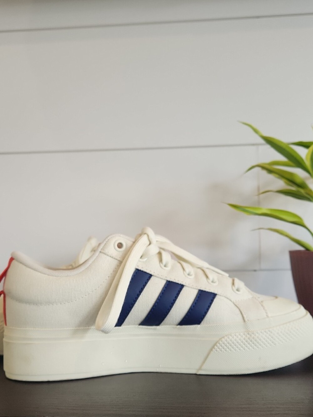 adidas Cream Platform Sneakers with Navy Three Stripes - Picture 3 of 9